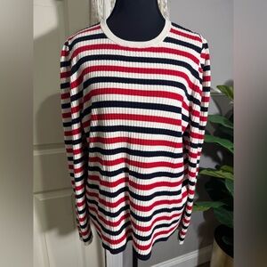 Talbots Red, Navy & White Striped Crewneck Sweater